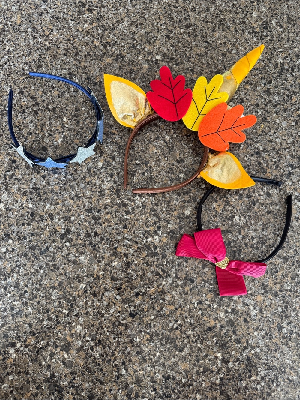 Kids 3 Headbands Set- Autumn Unicorn Leaves, Bow & Stars Costume or Accessory